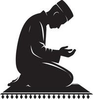 Devout Muslim man in prayer silhouette artwork on white background vector