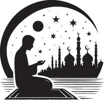 Man reciting dua during Ramadan shadow artwork on a white background vector