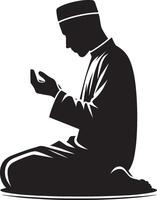 Man in Islamic devotion silhouette illustration isolated on white vector