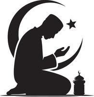 Religious man in devotion during Ramadan silhouette on white vector