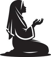Devout woman praying to Allah in silhouette isolated on white vector