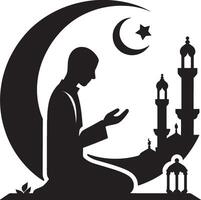 Pious worshiper in prayer pose silhouette on a clean white canvas vector