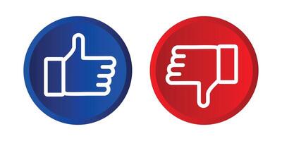 Thumb like or dislike icon with red and blue circles vector