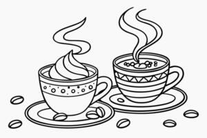 Hot cocoa cups with steam black color line vector