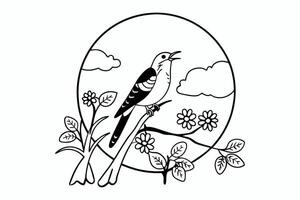 Cuckoo sings in spring round shape black colour vector