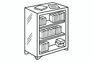Coloring book page, bookshelf vector