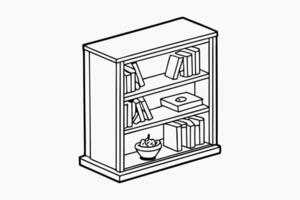 Coloring book page bookshelf vector