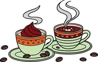 Hot cocoa cups with steam vector