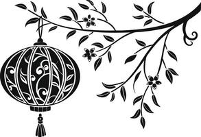 Chinese lantern black color line isolated on a white background vector
