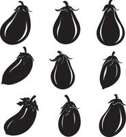 A set of monochrome outlines depicting various eggplant shapes. vector