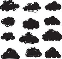 A group of black clouds on a bright surface. vector