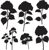A series of black silhouettes illustrating different types of flowers and leaves. vector