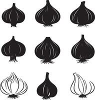 A collection of different garlic varieties against a white background. vector