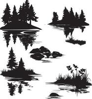 silhouettes of trees and water vector