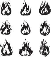 Six different fire flames illustrated together. vector