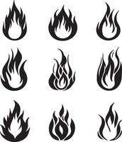 A set of six distinct flame shapes. vector