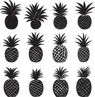 A collection of pineapple silhouettes in format. vector