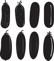 a set of black and white silhouettes of cucumbers vector