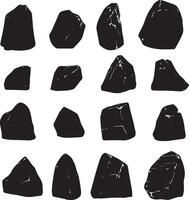 A group of black pebbles against a white surface. vector