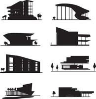 A collection of silhouettes of modern architecture in format. vector