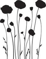 A set of monochrome outlines featuring poppies. vector