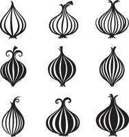 a set of black and white onion icons vector