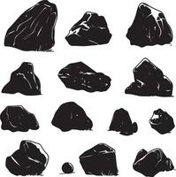 Several black rocks displayed on a bright background. vector