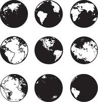 a set of black and white earth globe icons vector
