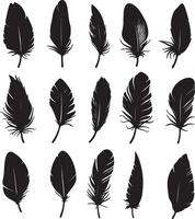 A set of illustrations featuring feather silhouettes. vector