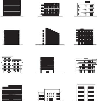 A collection of architectural building silhouettes in format. vector