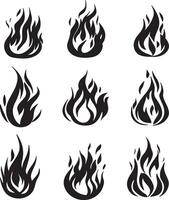 a set of six different fire flames vector