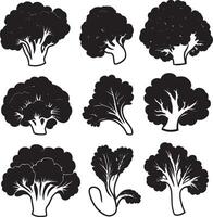 a set of black silhouettes of broccoli vector