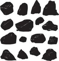 A collection of black stones on a white backdrop. vector