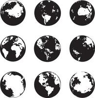 A set of black and white globe icons. vector