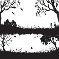 silhouettes of trees and birds in the forest vector