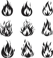 A series of six unique flame silhouettes. vector