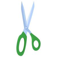 Pair of green handled scissors for office supplies, crafting, DIY projects, and school activities on a white background. vector