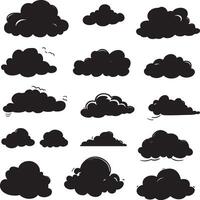 A collection of black clouds on a white backdrop. vector