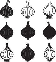 a set of black and white onion silhouettes vector