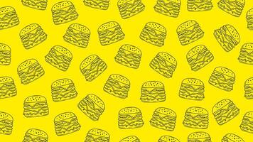 Burger background. Hand drawn cheeseburger seamless pattern. Hamburger motif, packaging, wrapper, wallpaper vector