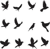 a set of silhouettes of birds flying in the air vector