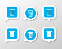 Trash bin icon set. 3 delete symbol concepts vector