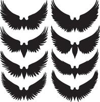 A collection of black wings in various shapes. vector