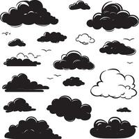 A set of dark cloud graphics. vector