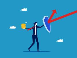 holding shield and arrow pointing up and money vector
