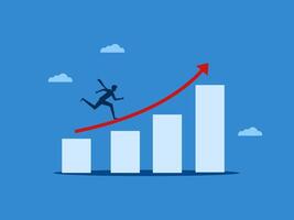 Businessman running on red arrow up the success graph vector