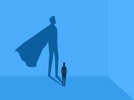 strength ,Businessman in the spotlight shines on the shadow of a super hero vector