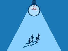 Light guides thoughts, team Businessman and light bulb team vector