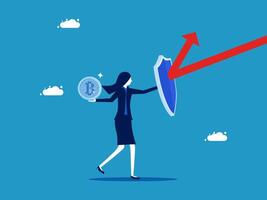 a woman holding a shield with a red arrow pointing up vector