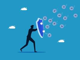 a man with shield and money flying around him vector